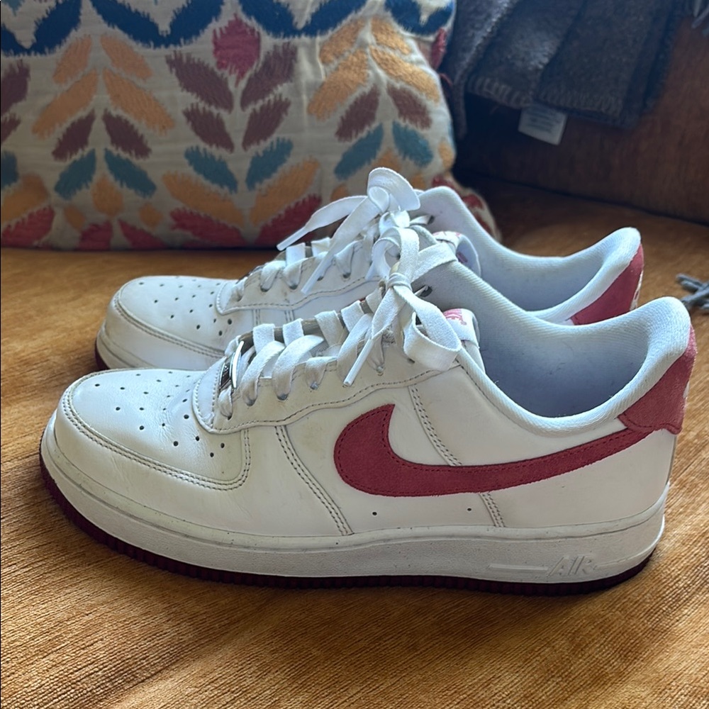 Nike Women's White and Pink Air Force 1 Sneakers